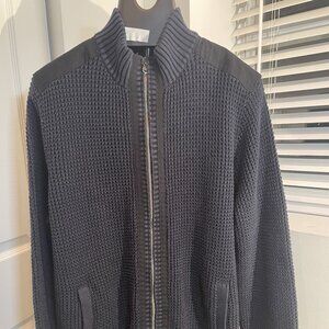 JA7025- Rock & Republic Men’s Zip‑Up Sweater XXL Black Textured Knit Classic